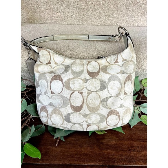 Coach cream, tan, gold and silver canvas handbag - Picture 2 of 8